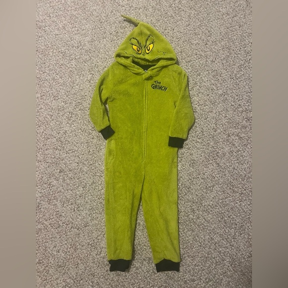 The grinch warm romper one piece hooded Santa grinch zip up footless pajama 4-5 - Picture 1 of 3
